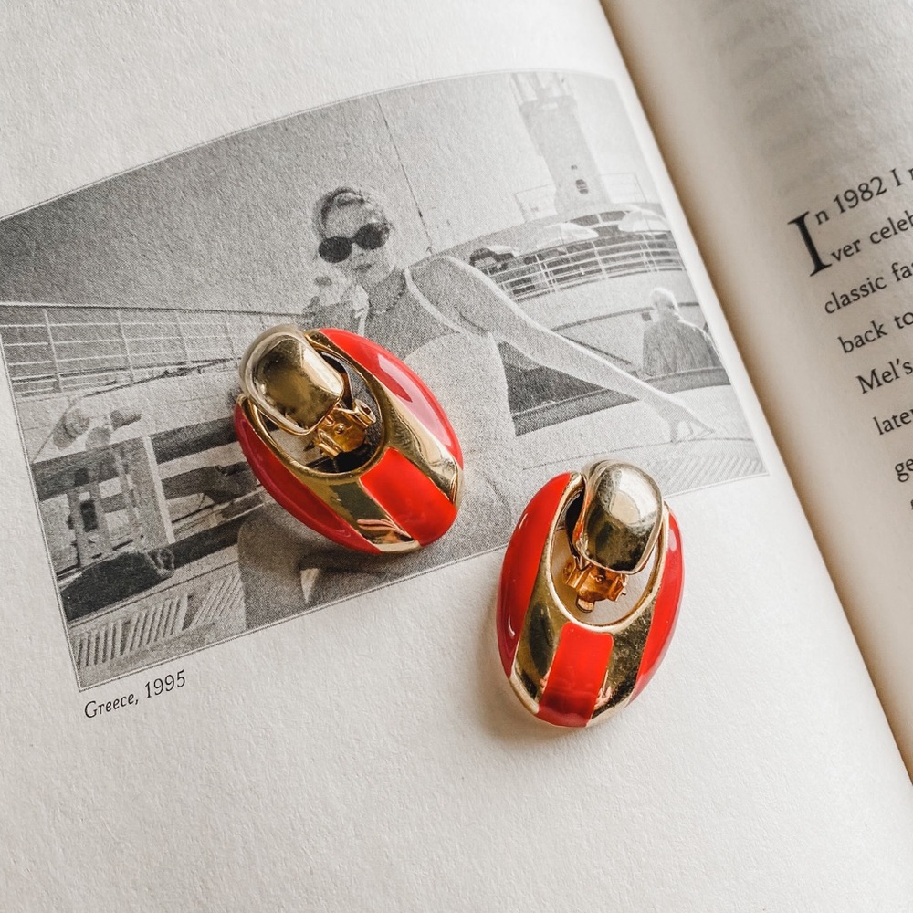 vintage 70s oval door knocker clip earrings